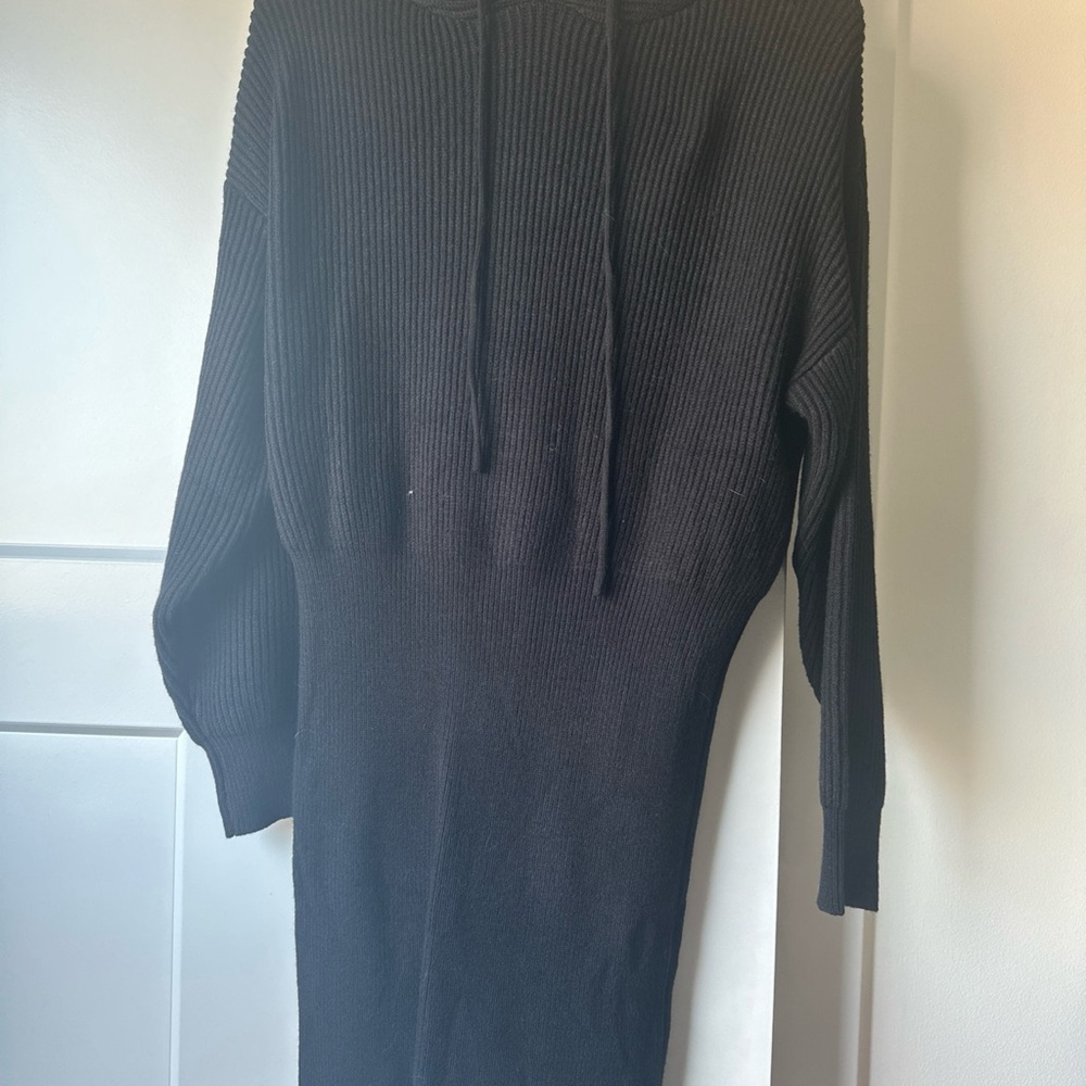 Black Ribbed Knit Sweater Dress
